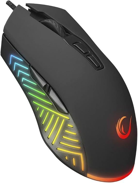 Rampage Spear V2 Black Wired Gaming Mouse with RGB Lighting 12800 DPI, 7 Programmable Buttons, Lightweight Ergonomic Gaming Mouse for PC/Mac/Laptop Gamers