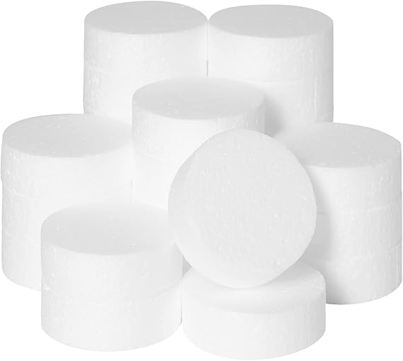 24 Pack Foam Circles for Crafts - 3 Inch Round Polystyrene Discs Foam for Crafts and DIY Projects (1 Inch Thick, White)