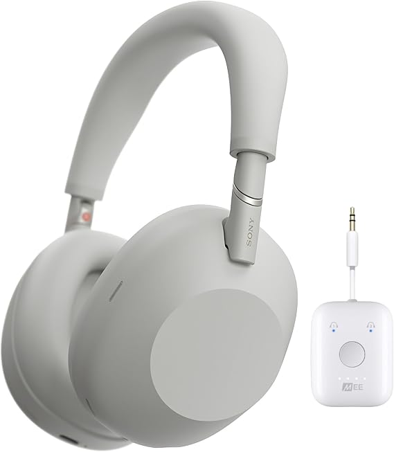 Sony - WH-1000XM6 Wireless Noise-CANCELING Headphones Bundle - Silver | Audio Connect Air In-Flight Audio Adapter, 360 Reality Audio and Spatial Sound Personalization, Bluetooth