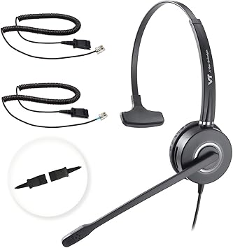 Telephone-Headset with Noise-Cancelling Microphone Call Center Quick Disconnect (QD) Headset with RJ09 Cables, compatible with Yealink, Grandstream, Polycom, Snom, Fanvil, and Mitel Phones (Mono)