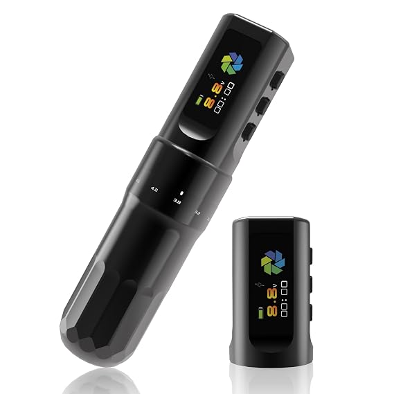 YILONG Wireless Tattoo Machine F3 Rotary Tattoo Pen Machine with 2PCS 2000mAh Batteries 6 Strokes Length Tattoo Battery Pen Coreless Motor LED Digital Display Tattoo Gun for Tattoo Artist (Black)