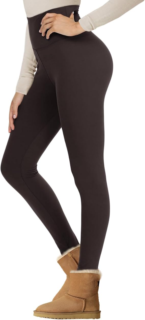 Fleece Lined Leggings Women - Winter Thermal Warm Thick Lining Pants | High Waisted Soft Black Leggings with Pockets, Yoga Hiking Workout Cold Fleece Tights, Tummy Control Waterproof Snow Pants