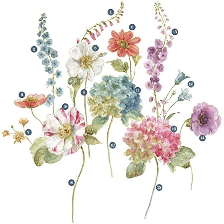 RoomMates RMK3261GM Lisa Audit Garden Flowers Peel and Stick Giant Wall Decals