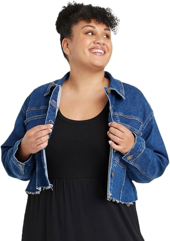 Ava & Viv Women's Plus Size Cropped Denim Jacket -