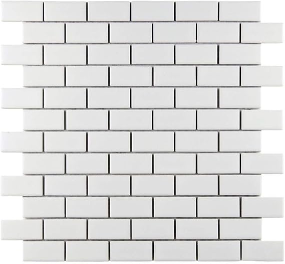 White Porcelain 1 x 2 Brick Tile Matte Finish (Pack of 10 Sheets)