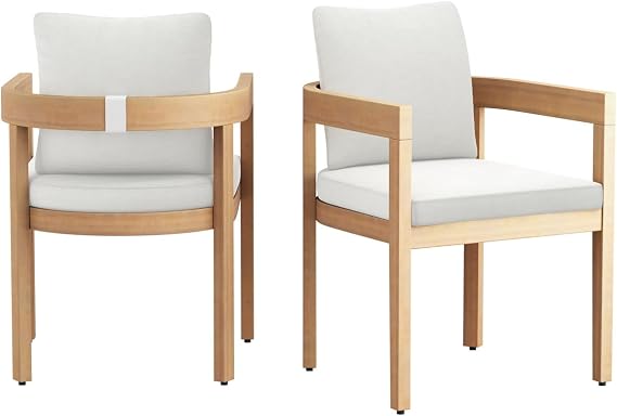 New Classic Furniture Wesley Wood Patio Dining Chair with Natural Wood Frame, White Fabric Cushions (Set of 2)