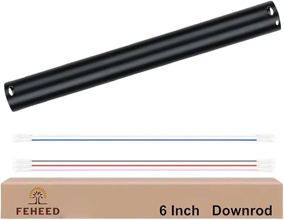6 Inch Ceiling Fan Downrod, 1" Diameter Matte Black Ceiling Fan Extension Rod (No Threads) with 5 x 18-AWG Wires,Universal Down Rods for Ceiling Fans,Easy Installation