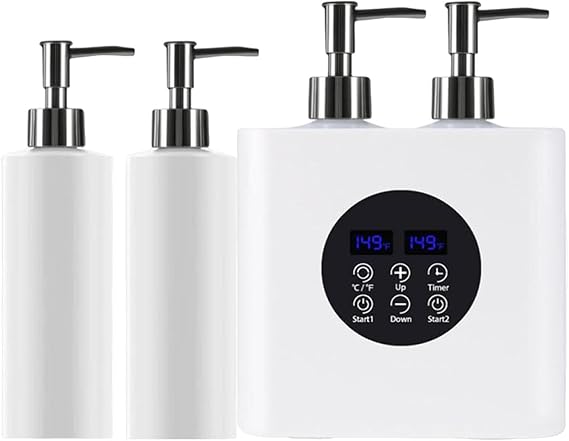 Massage Oil Warmer Double Bottle Oil Heater Adjustable Constant Temperature Professional Lotion Bottle Warmer, White