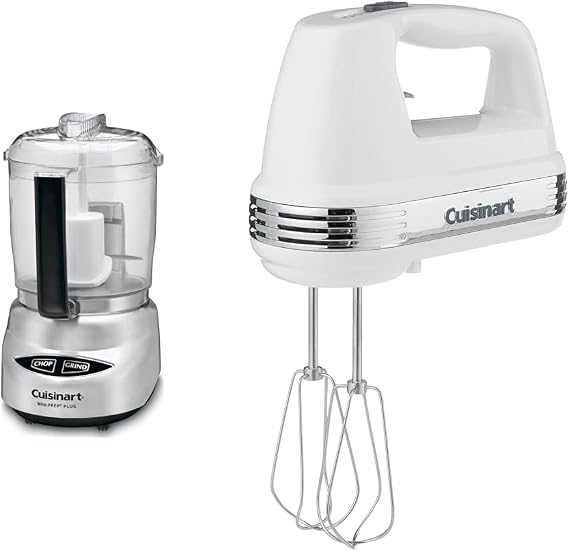 Cuisinart Mini Prep Plus Food Processor, 4 Cup, Brushed Stainless & HM-50 Power Advantage 5-Speed Hand Mixer, White