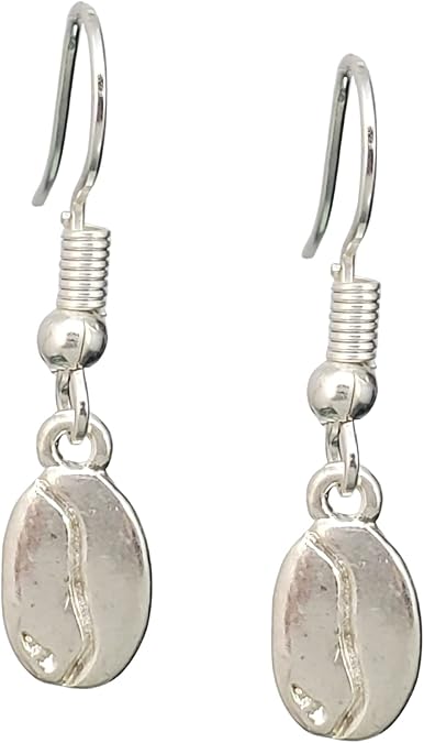 Tiny Coffee Bean Silver Tone Charm Earrings for Women