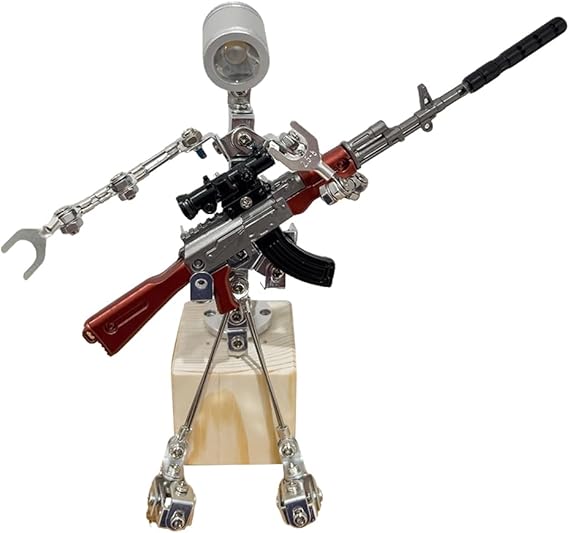 3D Steampunk Metal Robot Lamp, Industrial Mechanical SilverDesk Light, Creative Robot Sculpture Lighting for Home Office Decor