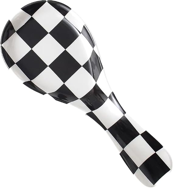 Ceramic Spoon Rest for Stove Top, Checkered Spoon Holder Utensil Rest, Cute Spoon Rests for Coffee Bar Kitchen Decor Cooking Gift for Housewarming (Black)