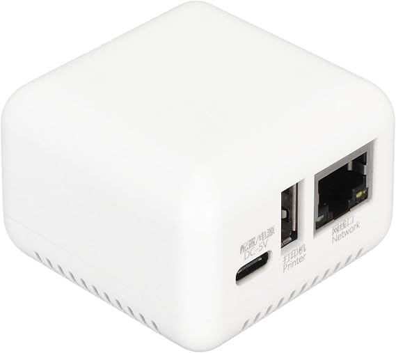 ASHATA USB 2.0 Network Print Server, LAN Print Share Server for USB Printers, Print Server with Type C Power Supply, for Linux 3.4 for for Android (US Plug)
