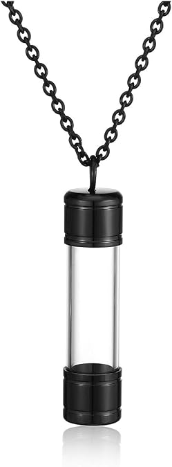 Zysta Engraving Acrylic Clear Tube Cremation Necklace Personalized Ash Urn Cylinder Container Vial Bottle Pendant Necklaces Customized Memorial Keepsake Vial Locket Stainless Steel 24 inches Chain
