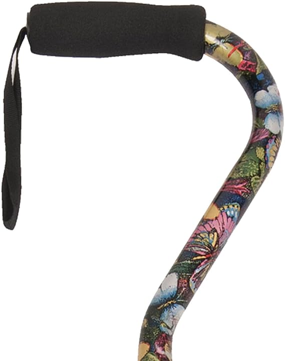 PCP Offset Handle Foam Grip Adjustable Cane, Butterfly Pattern