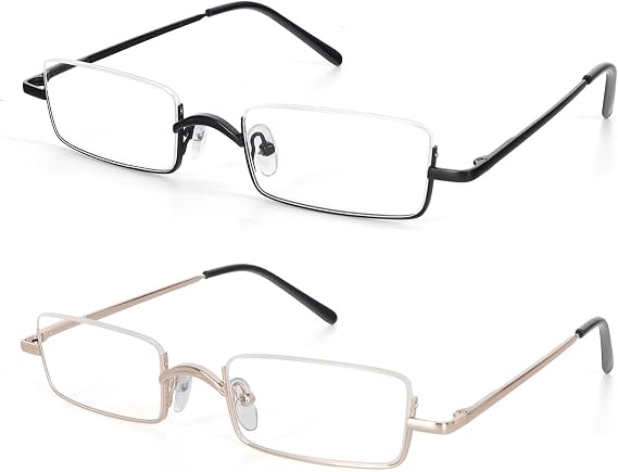 2 Pairs Half Reading Glasses Square Semi Rimless Readers Metal Frame for Men and Women