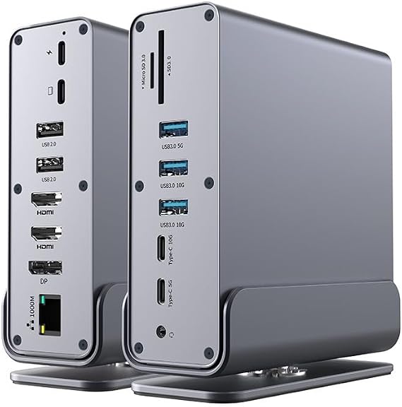 15 in 1 Docking Station, USB C Docking Station Triple Monitor with 2*DP&1*HDMI Ports, Laptop Dock for 100W PD, 6 *USB A/C Ports, Ethernet, SD&TF, Audio, 4.8*1.65*5.12in, 101150001
