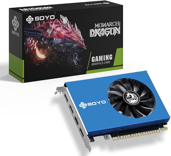 SOYO Geforce GT 730 Graphics Card, 4GB DDR3 64 Bit 4xHDMI 2.0B 4K Quad Monitors Multiple Displays, PCI-E x8 2.0 Single Fan Cooling GPU for Video Wall, Stock Trading & Monitoring (Blue)