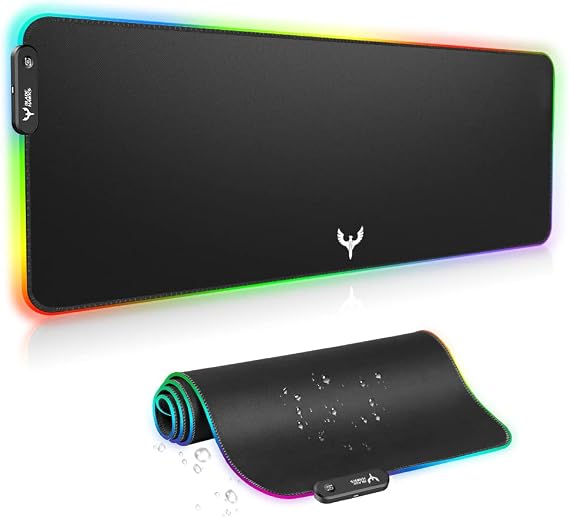 RGB Gaming Mouse Pad Extra Large Extended 31.5x12 Inch-Black | LED mouse pad with 14 lighting modes, covers keyboard & mouse, anti-slip rubber base, waterproof surface, USB powered