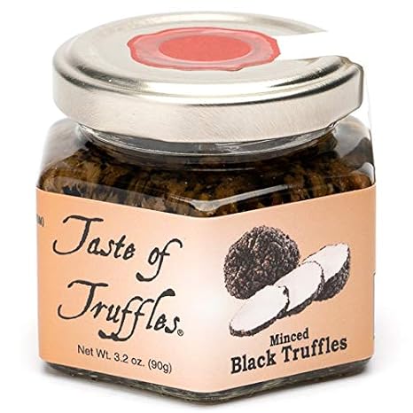 Minced Black Truffles wt. 3.2 oz (90g) Chopped Burgundy Black Fall/Winter European Truffles (Tuber Uncinatum) Preserved in Olive Oil Garnish Seasoning Gourmet Food - Vegan, Non-GMO, All-Natural
