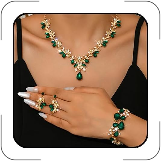 Wedding Jewelry Set for Brides Rhinestone Necklace Earrings Bracelet Set Wedding Bridals Bridesmaid Accessories Bridal Bridesmaid Jewelry Custome Accessories