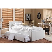Baxton Studio Cosmo Modern and Contemporary Black Faux Leather Trundle Bed, Twin, White