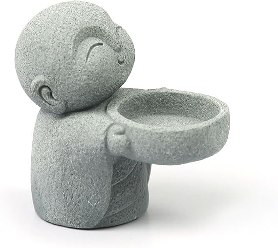 HYFAN Small Sandstone Buddha Statue Zen Monk Sculpture Candle Holder Figurine Imitation Bluestone Design Praying Ornament Home Office Feng Shui Decor for Bringing Good Luck Wealth (Jizo Monk)