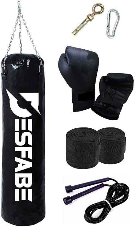 Boxing Star 70x25 Cm Zincirli Boks Kum Torbası Siyah+Askı Aparatı+Boks Eldiveni+El Sargı Bandajı+Atlama İpi