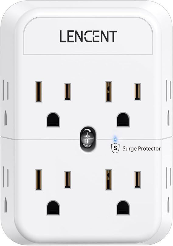 LENCENT 2 Prong Plug Adapter, 3 to 2 Prong Outlet Adapter, Surge Protector