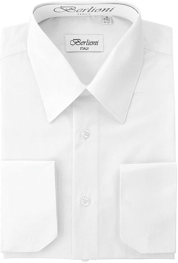 Men's Long Sleeve Dress Shirts | Solid Colors & Convertible Classic French Cuffs | Roomiest Fit Button Up Dress Shirt | Cotton & Polyester Machine Washable Available Snow White