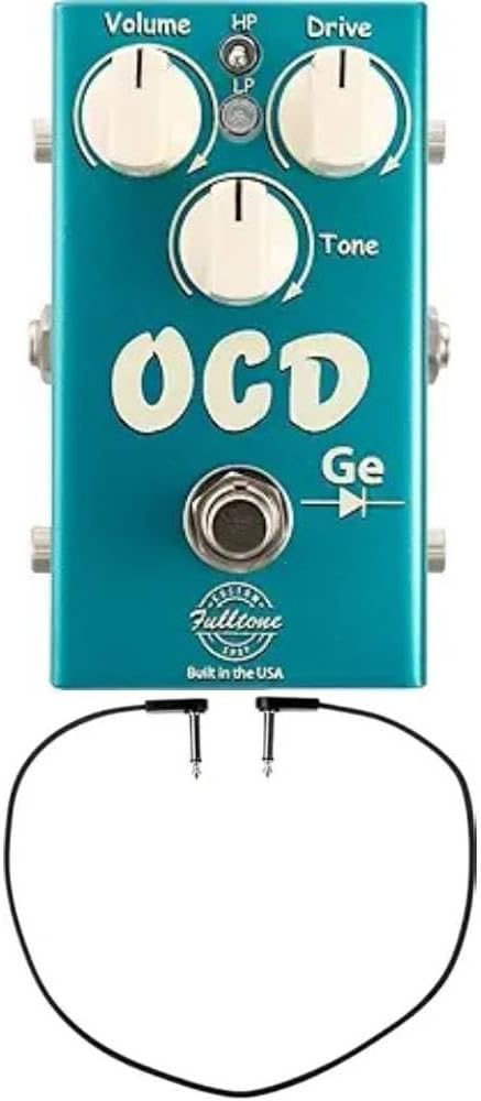 Fulltone Custom Shop OCD-Ge Germanium Obsessive Compulsive Drive Pedal and PEDALZOO Flat Patch Cable for Guitar Effects Pedals - Space-Saving and Reliable Pedalboard Connection (24-inch) bundle