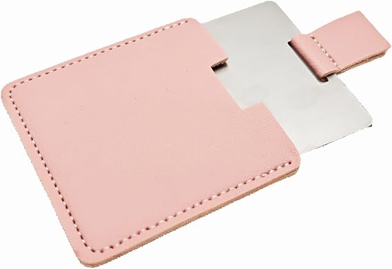 Pocket Mirror Travel Mirror 2.36 Inches Mini Handheld Stainless Steel Unbreakable Mirrors with PU Leather Case (Pink)