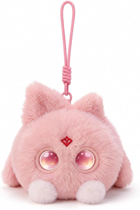 AI Plush Bag Charm, Interactive Voice Chat Companion Stuffed Animals with App-Connected, Expressive LED Eyes, Touch-Reactive Stuffed Toy, Cute Plush Keychain Gift for Teens and Plush Lovers
