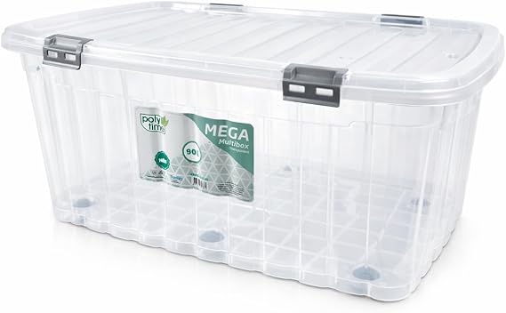 BH | Plastic Storage Box with Lids and Wheels | LARGE Size | 90L (L:81.5cm W:55cm H:33.5cm) | 1-PACK | Stackable Clear Durable Multipurpose Office Toys Home Tools Crafts Household - by Best House