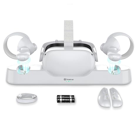 Smatree Oculus Quest 2 Charging Dock for Oculus Quest 2/Meta Quest2 | Charge Controllers and Headset Simultaneously,[Fit Elite Strap],with 2 Rechargeable Batteries(NO AC Adapter) [video game]
