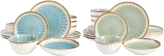 Gibson Elite Mayfair Bay Embossed Dinnerware Set Bundle, Blue and Green, Service for 4 (16pcs)