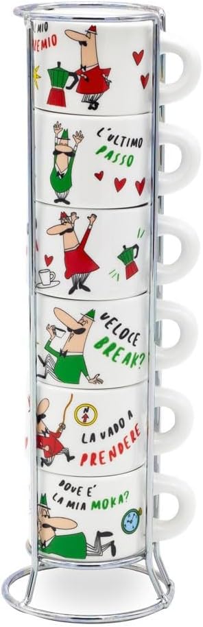Bialetti - 6'lı İstiflenebilir Cappuccino Fincan Seti - Karma Renkli - Porselen