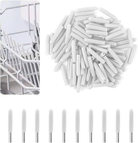 Bulaşık Makinesi Sepet Koruyucu Kapak Uçları, Gri Plastik, Tabak ve Bardak Rafı için Pas ve Çizilme Önleyici 100 Adet (Beyaz)