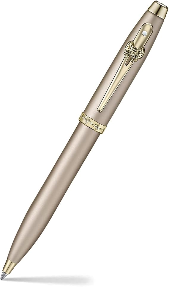 Sheaffer 100 Emily in Paris Collection Retractable Ballpoint Pen, Champagne Gold Finish with PVD Gold Trim, Bow-Shaped Clip, Luxury Writing Pen