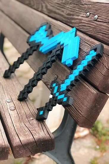 Minecraft Elmas Kılıç, Kazma ve Balta 3'lü Oyuncak Set, Mavi ve Siyah, 25 cm, Çocuklar için Piksel Silah Seti