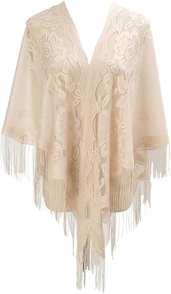 LMVERNA Shawl Wraps for Women New Nylon Hollow Solid Color Breathable Tassel Triangle Scarf Shawl