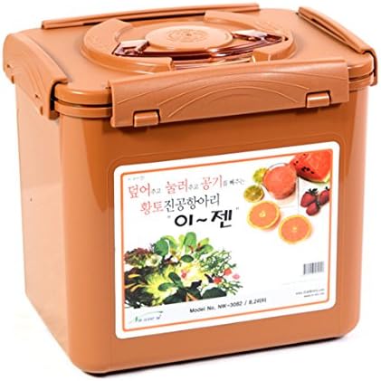Premium Kimchi, Sauerkraut Container Probiotic Fermentation with Inner Vacuum Lid (Earthenware Brown, 3 gal/ 11.5L)