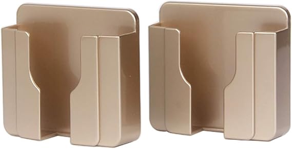 Wall Mount 3M Adhesive Mobile Phone Wall Charger Holder and Remote Control Stand Multipurpose Storage Box (Gold 2 Pack)