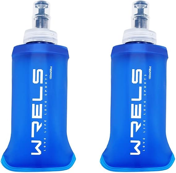 WRELS Folding Soft Flask Portable Collapsible Running Lightweight Water Bottle 150ml Energy Gel Flask for Marathon Hiking Trail Travel(150ml-2 Packs)
