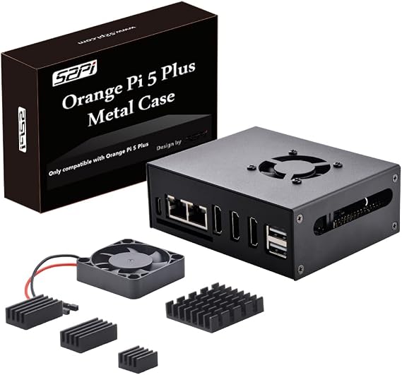 GeeekPi Orange Pi 5 Plus Case with Cooling Fan, Metal Case with Fan Heatsinks Compatible with Orange Pi 5 Plus 4GB/8GB/16GB