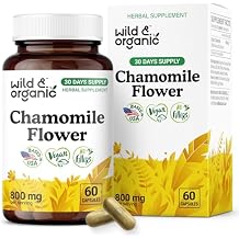 Wild & Organic Chamomile Capsules 800 mg - Relaxation & Digestive Support - Herb Chamomile Extract Supplement - Matricaria Recutita Flower - Vegan, No Fillers, Non-GMO - 60 Count