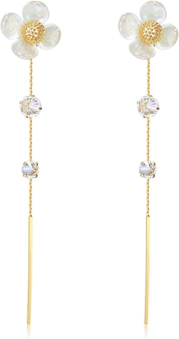 Pearl Dangle Earrings for Women, Threader Earrings Ball Drop Earrings Long Chain Bridal Wedding Jewelry
