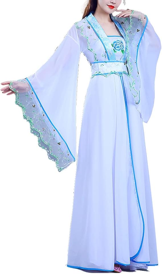 Deluxe Chinese Hanfu Costume Flower Embroidery Wide Sleeve Ancient Traditional Stage Performance Wear Outfit