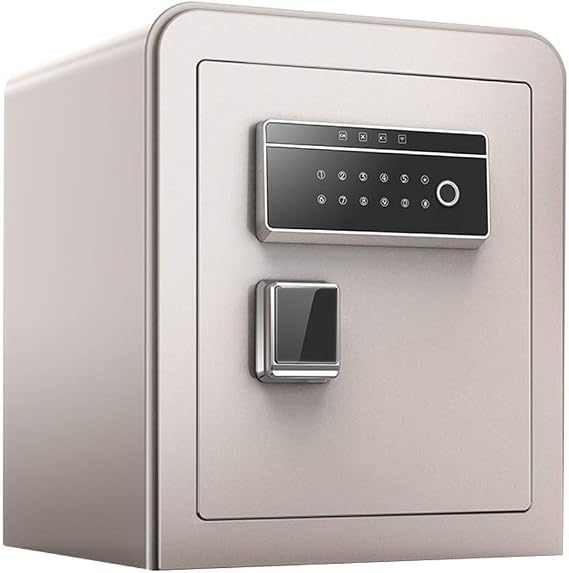 Fireproof Safe With Digital Keypad Feet,Home Smart Small Metal Deposit Box Safety Gun Cash Jewelry Password Fingerprint, Bedside Table