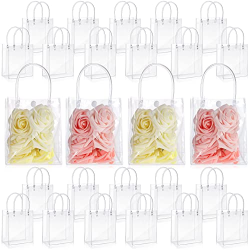 LEIFIDE 40 Pieces Clear Gift Bags with Handles, 5.9 x 5.1 x 2.76 Inch PVC Plastic Reusable Goodie Candy Treats Totes Bags Bulk for Shopping Wedding School Birthday Party Favor